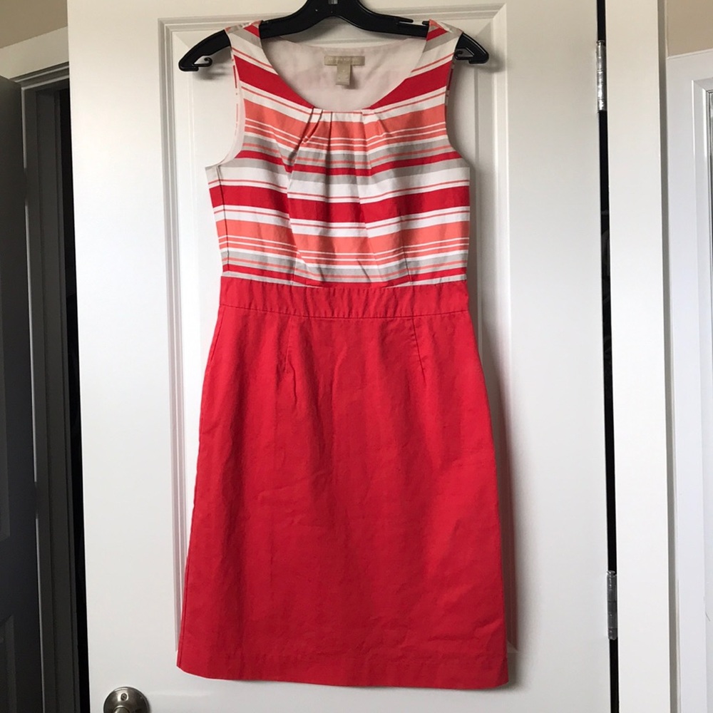 LOFT Coral Striped Sheath Dress